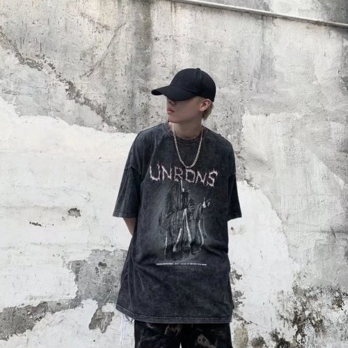 American retro short-sleeved T-shirt summer ins trendy old hip-hop half-sleeved loose hiphop street top