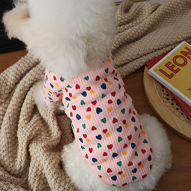 Korean style pet small dog and dog clothes Teddy Bichon Fighting Pomeranian summer snap cardigan sweater autumn and winter style