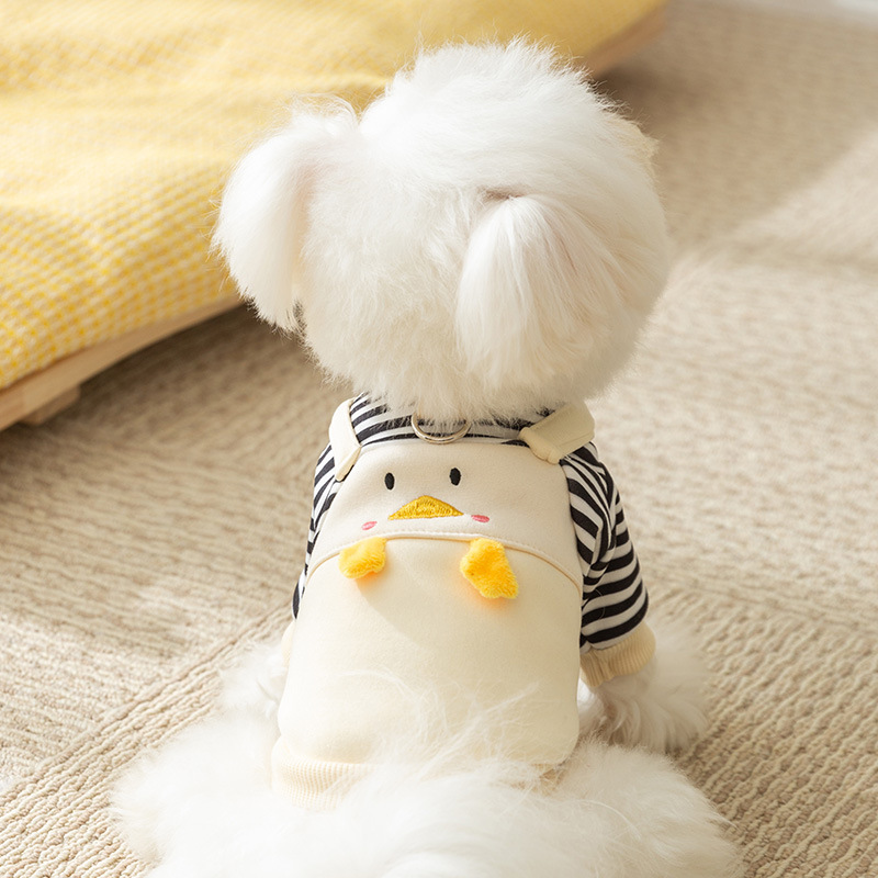 Dog cute little penguin striped cartoon strap two-legged sweatshirt cat thin velvet pet Teddy clothes