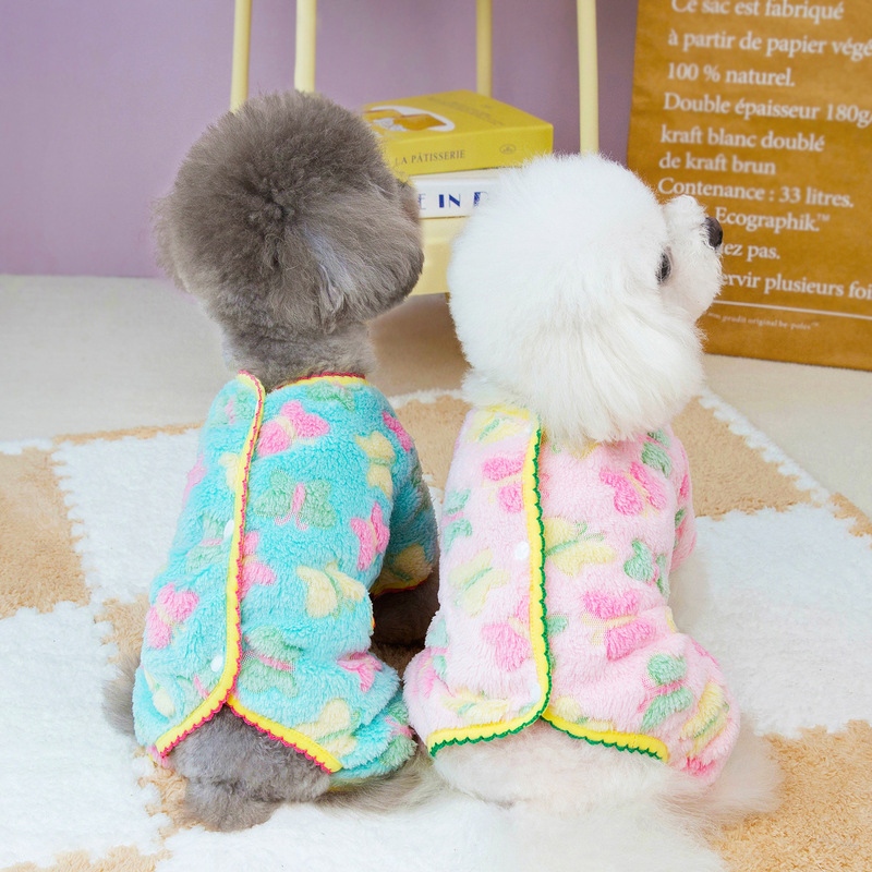 Pet dog clothes in autumn and winter breathable VIP Teddy Pomeranian small dog clothes thickened flower sea four-legged velvet clothes