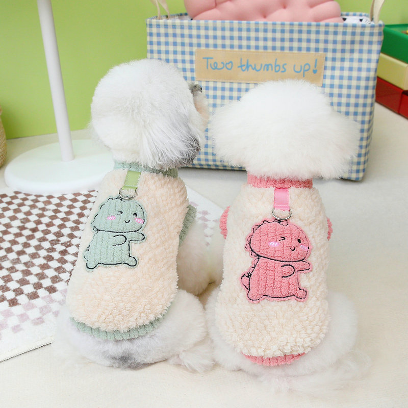 Pet dog clothes warm new dinosaur velvet coat small dog autumn and winter thickened Teddy Bichon bear dog clothes