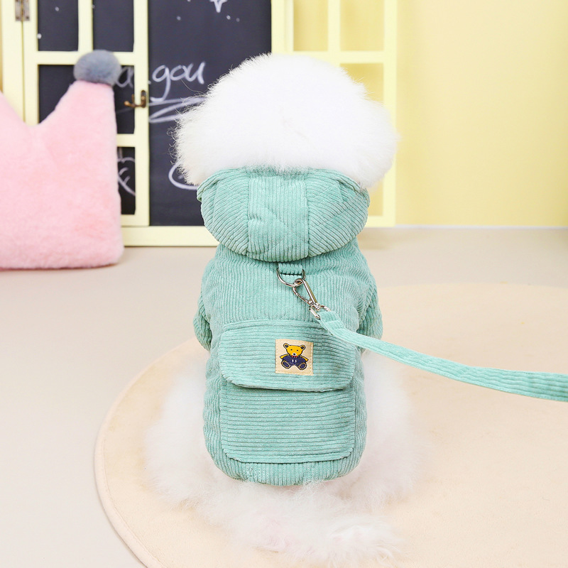Dog Clothes Autumn and Winter New Cotton Clothes Teddy Pet Clothes Winter Plus Fleece Corduroy Pull-up Two-Legged Cotton Clothes