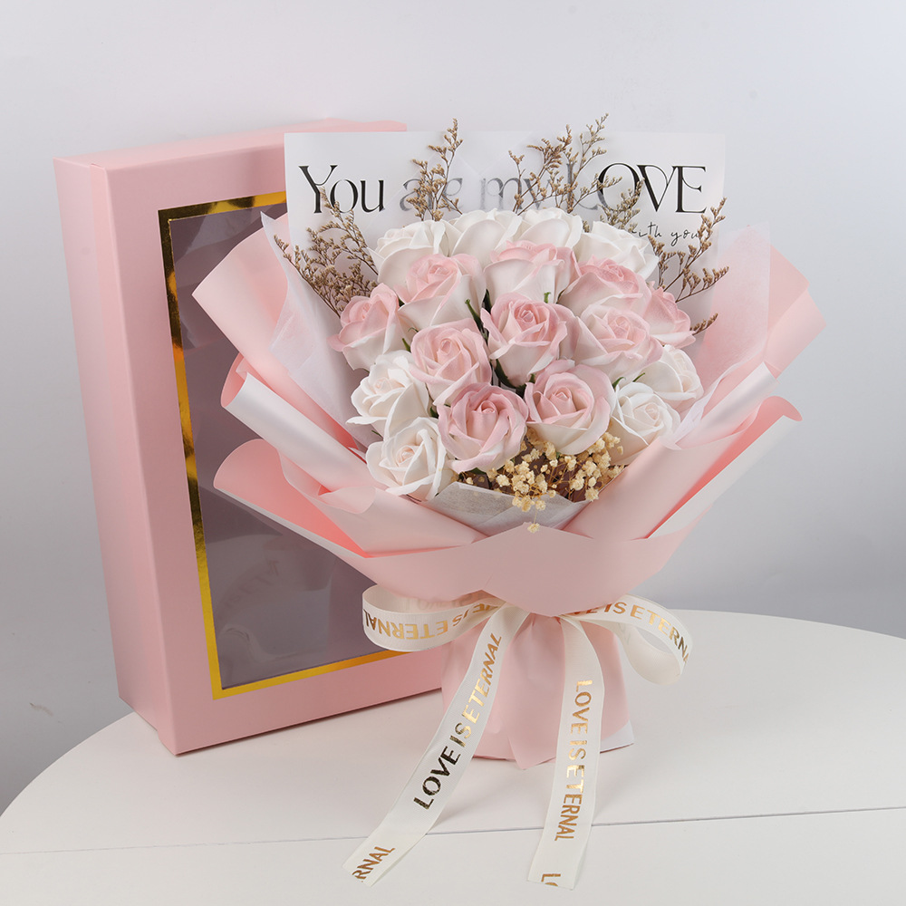 Valentine's Day Finished Broken Ice Blue Rose Soap Bouquet Gift Box Holding Bouquet Full of Stars Dried Flowers Eternal Flowers