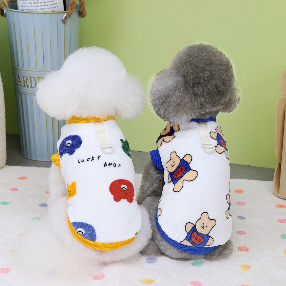 Pet dog pull ring clothes pet two legs velvet coat pet dog clothing cartoon velvet coat
