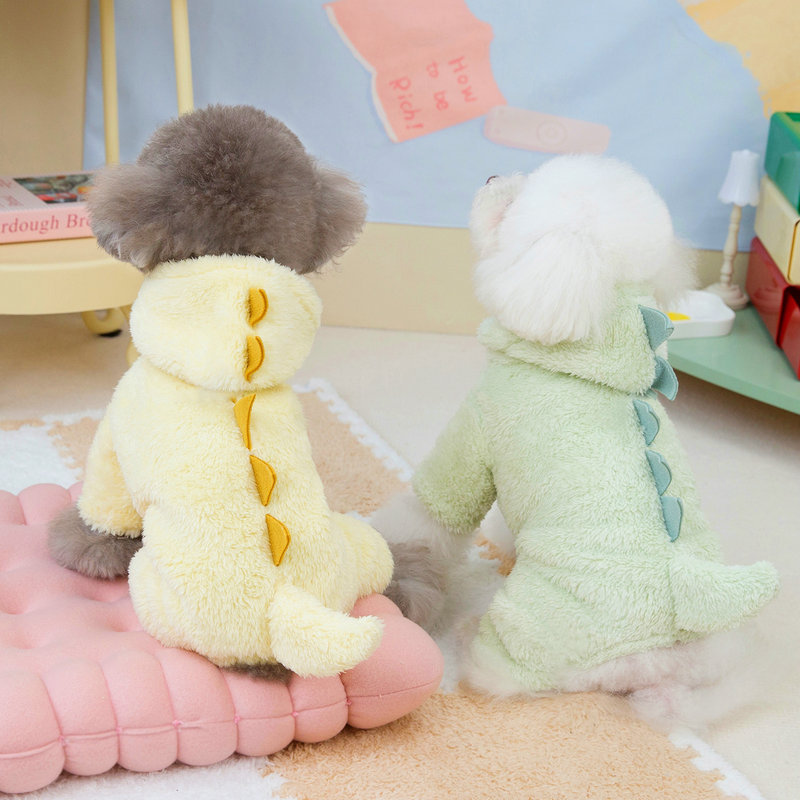 Autumn and winter pet cute bibie bear Teddy Poodle small dog thickened clothing dog clothes 24 dinosaur four-legged velvet coat