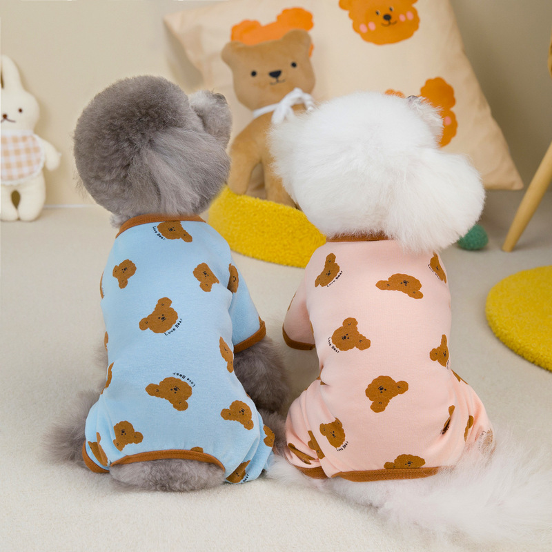Pet dog clothes cat small dog clothes comfortable elastic four-color print bear four-legged home clothes
