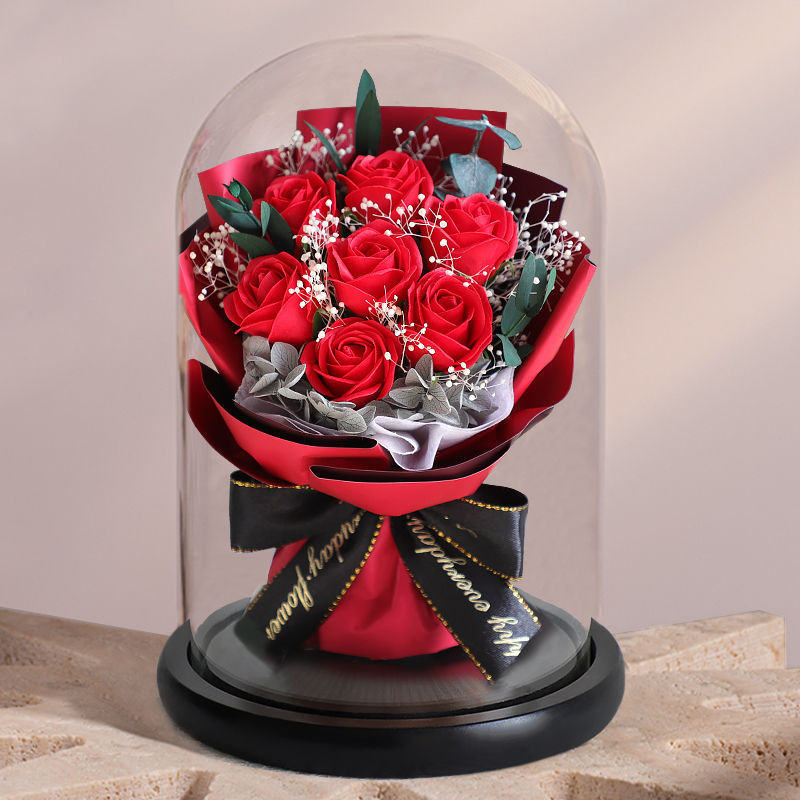 Stars full of dried flowers glass cover rose immortal flower living room ornaments for girlfriend birthday gift Valentine's Day
