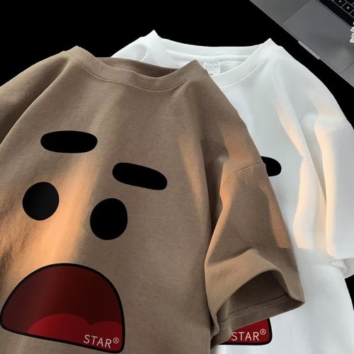 Heavy men and women couples T-shirts and short-sleeved summer new trendy high-end fashion brand tops