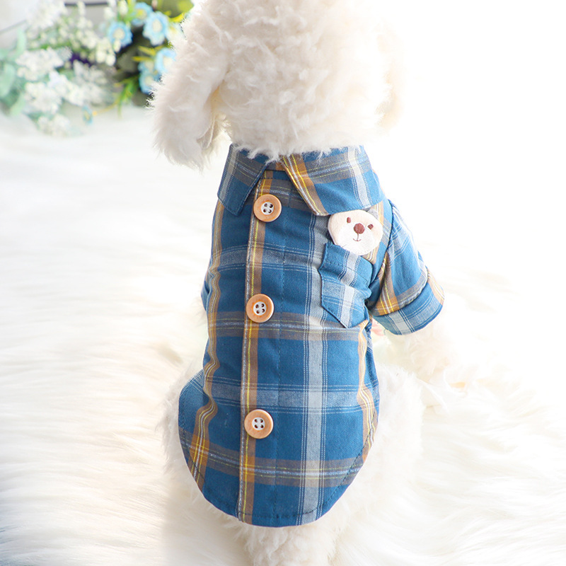 Spring and summer dog clothes pet small dog thin style Teddy Bi Panda Bear plaid shirt