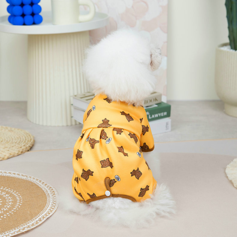 2022 bear belly four-leg pants cotton fabric printed lining dog clothes to keep warm in autumn and winter