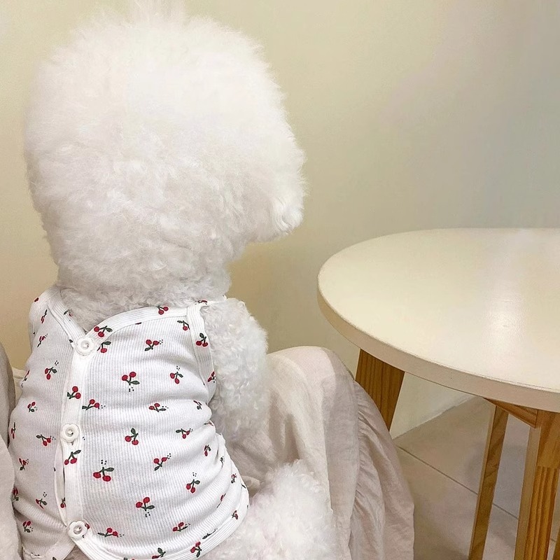Fresh and cute little cherry suspender dog cute spring and summer small dog Bichon Bear Teddy Pomeranian pet breathable clothes