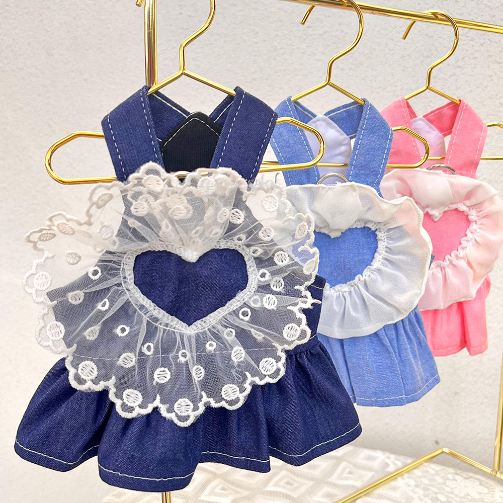 Pet Spring and Summer Princess Skirt Dog Cat Lace Love Denim Strap Skirt Small Medium Dog Pomeranian Clothes