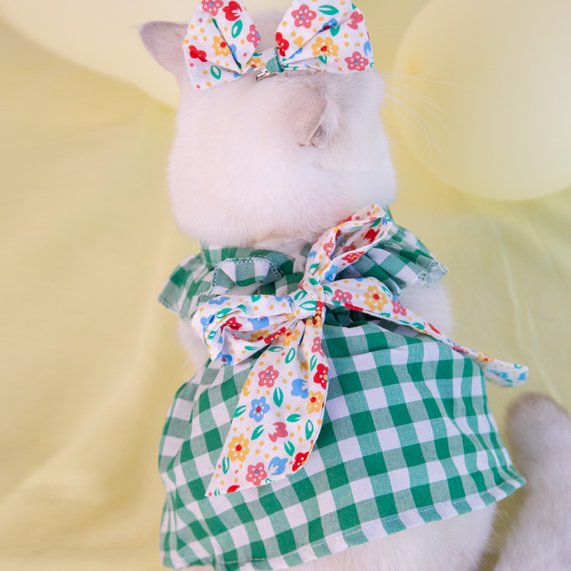 Christmas dog plaid bow skirt pet clothes cat and dog clothing