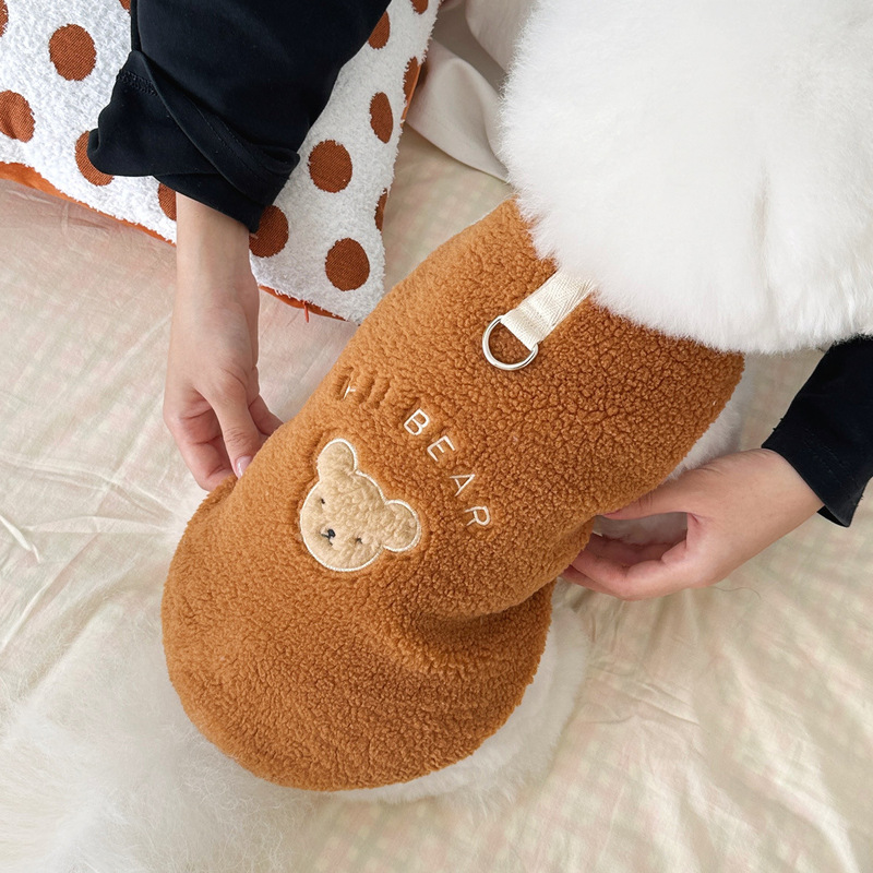 Ins wind plus velvet warm pet dog cat clothes Teddy Bichon Bear VIP can pull vest