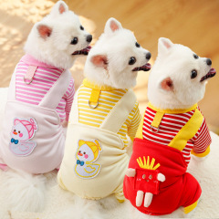 Pet dog clothes cat autumn and winter plus velvet sweatshirt supplies striped fries medium-sized dog corgi flies to pull