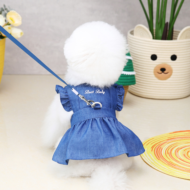 Pet clothing, dog clothes, cat and puppy clothes, spring and summer thin dress 22 embroidered letter denim skirt