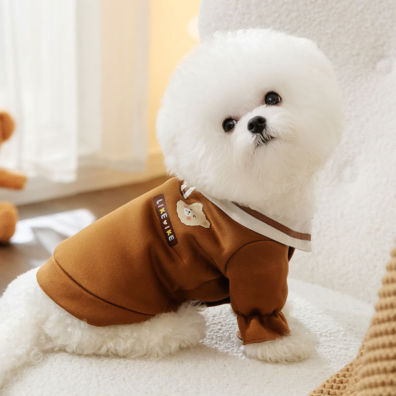 Bear print POLO collar dog sweatshirt small and medium-sized dogs and cats two feet thin velvet pet clothes