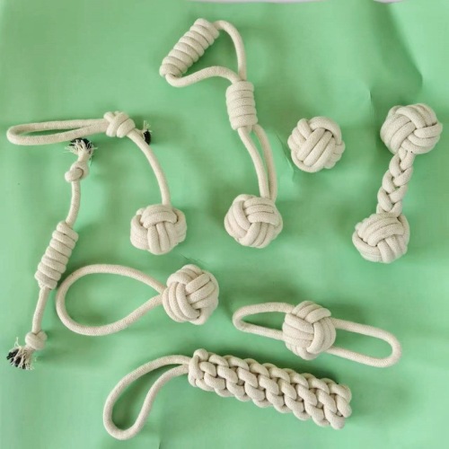 Dog bite rope beige cotton rope braided teeth resistant to bite-resistant new dog toy set pet toys