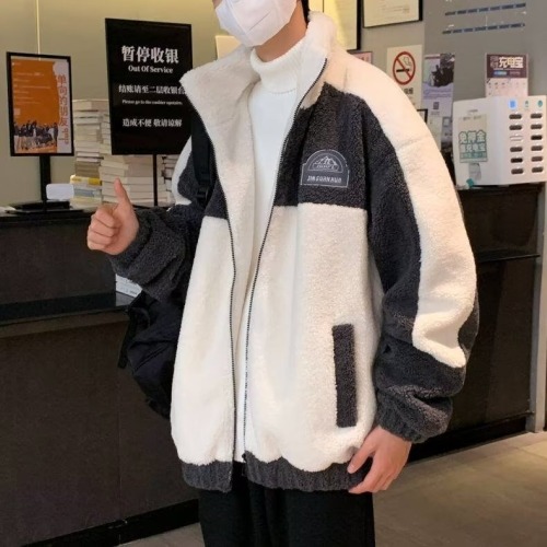 New winter season thickened color-blocking casual cotton jacket trendy brand casual versatile Harajuku style jacket couple style