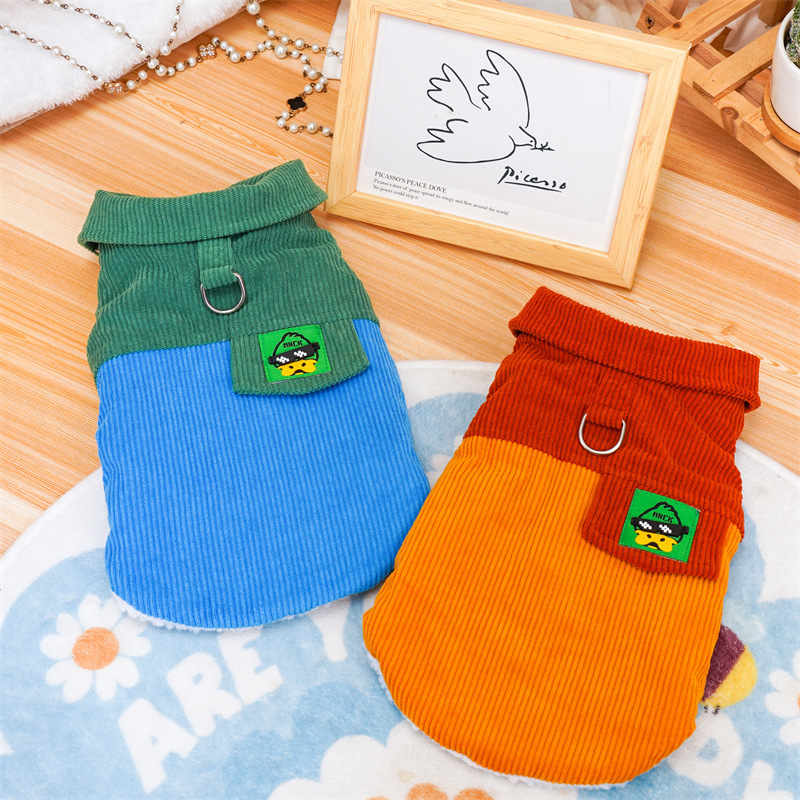 Pet clothing puppy cat clothes corduroy contrast vest bibie Teddy small dog
