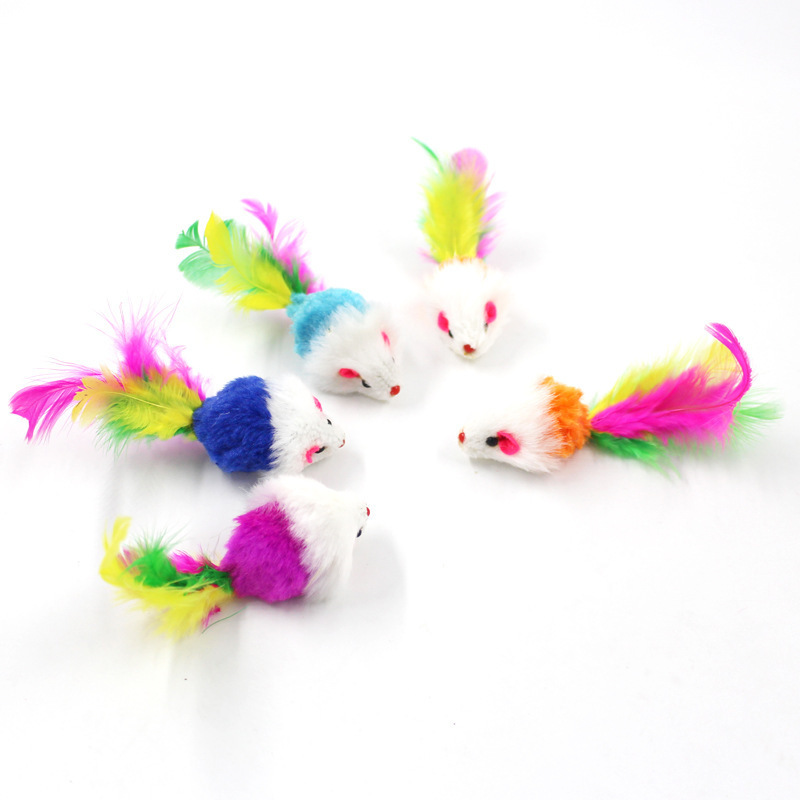 Cat Toy Plush Little Mouse Seven Color Feather Funny Cat Toy Plush Sound Big Mouse Cat Self-Happiness Toy