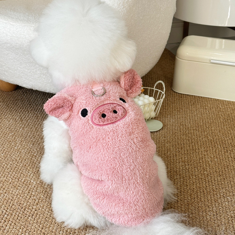 Ins style plus velvet warm pet dog cat clothes Teddy Bichon Bear VIP cartoon embroidered vest