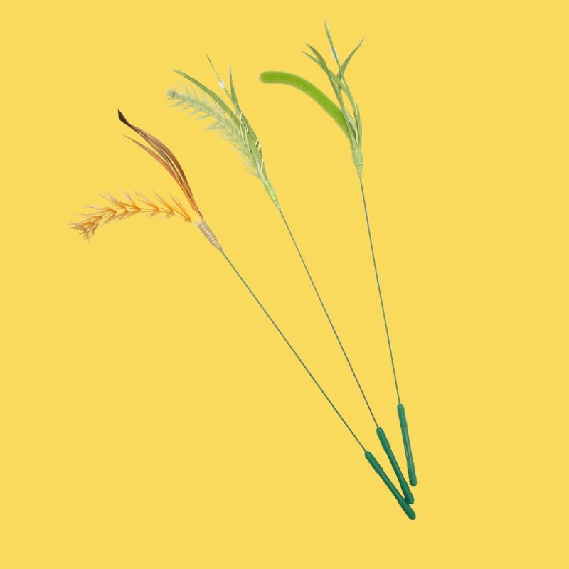 Love bird, dog tail grass teasing cat stick handheld long rod wire flexible bite and self-restrained cat toy