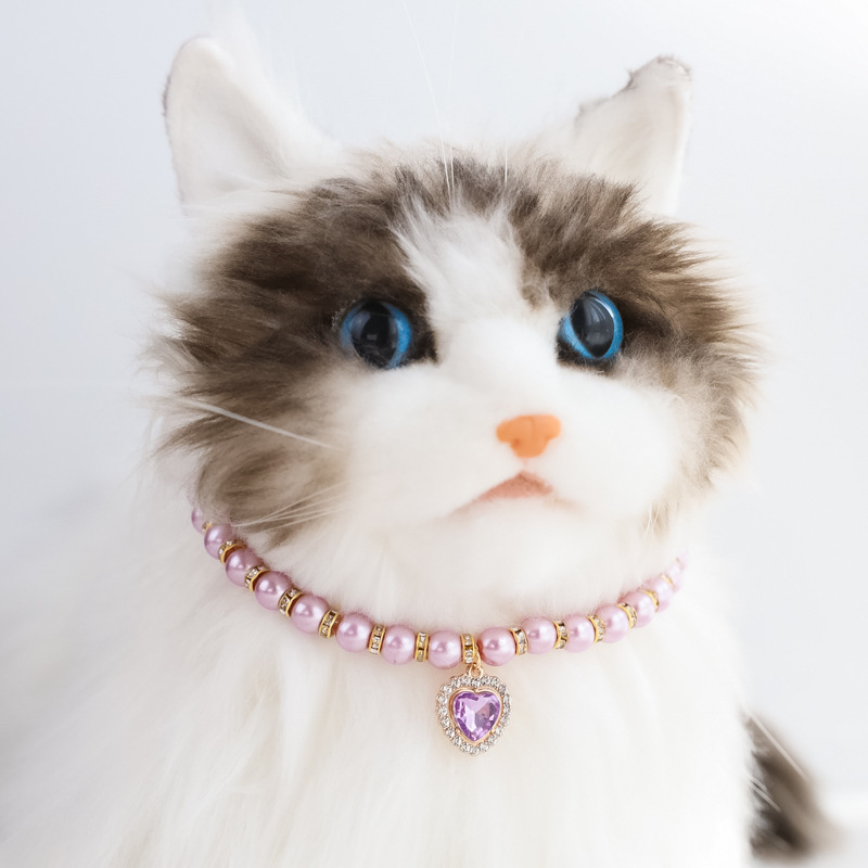 Pet collar kitten dog bell pearl pearl necklace jewelry love diamond