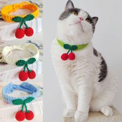 Pet collar knitted pure handmade cat and dog hanging ornament wool without neck ring cute cherry