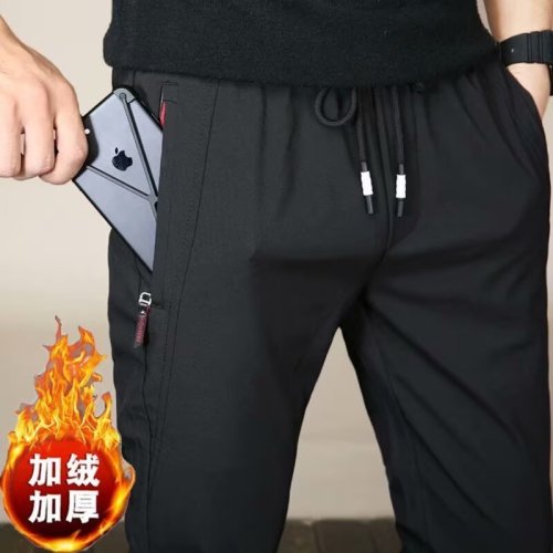 velvet casual pants for men in autumn and winter slim quick-drying pants for stretch sports pants for youth straight large size loose boys