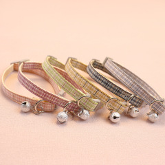 Checked pet collar polyester plaid cat dog neck ring small and medium size dog cute bell neck ring