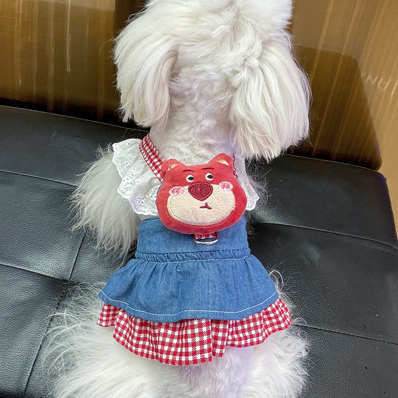 Spring and summer pet cat dog clothes for cute chicken strawberry bear cartoon doll