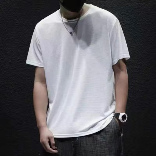 Summer ice silk mesh men's short-sleeved T-shirt breathable quick-drying short-sleeved loose plus fat plus size casual shirt sports