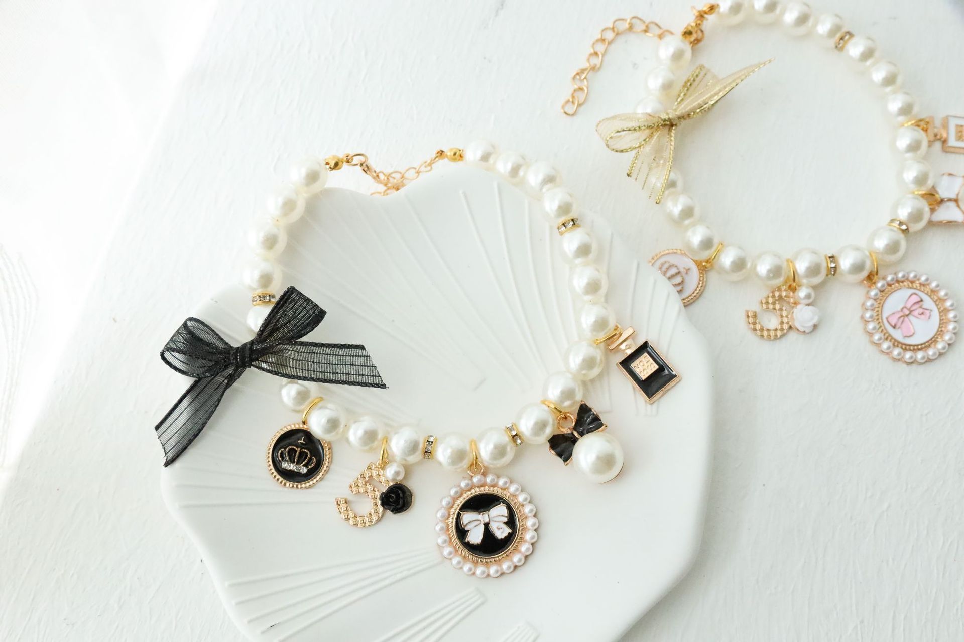 Pet collar kitten dog bell necklace cute jewelry pearl noble lady little fragrant style