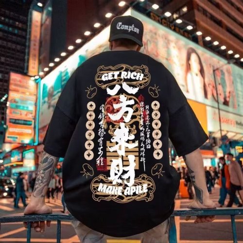 Bafanglai Caiguotou short-sleeved T-shirt for summer new top half-sleeved good luck clothes for men's loose large size