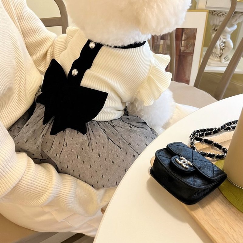 New spring and summer retro small fragrance couple outfit bow skirt Bichon Bear Teddy Pomeranian dog clothes Pet cat