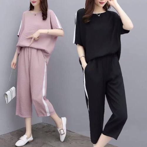 200 catties large size women's summer new Korean version two-piece set fat mm loose casual wide-leg pants suit for women