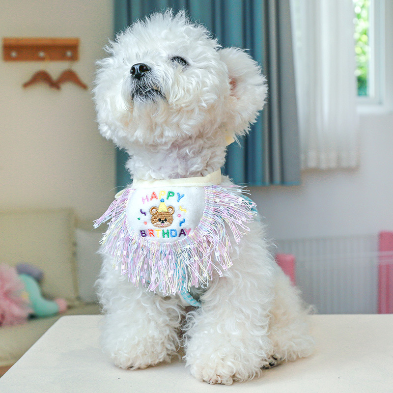 Dog and cat saliva scarf, bear birthday bib, scarf, puppy, cat scarf, triangle scarf, small dog neck cover