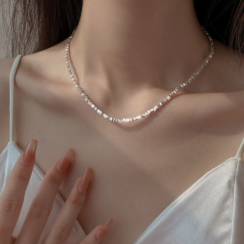 925 silver plated silver child necklace for women new style sparkling silver crushed silver chain light luxury niche