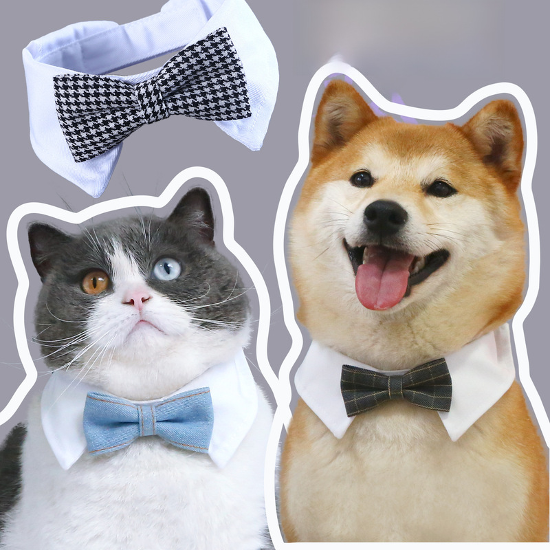 Pet gentleman bow tie collar cat dog denim plaid bridal bow wedding scarf fake collar child collar