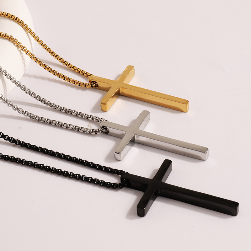 Fashionable light luxury stainless steel cross necklace for women versatile high-end temperament necklace titanium steel colorless necklace