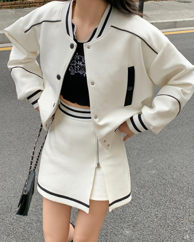 Autumn baseball suit women American retro long sleeve stand collar sports short jacket women