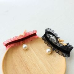 Pet lace collar Lolita pearl folds retro necklace kitten puppy