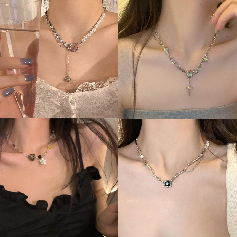 Fresh and sweet pure love necklace for women with light luxury niche design zircon pearl collarbone chain