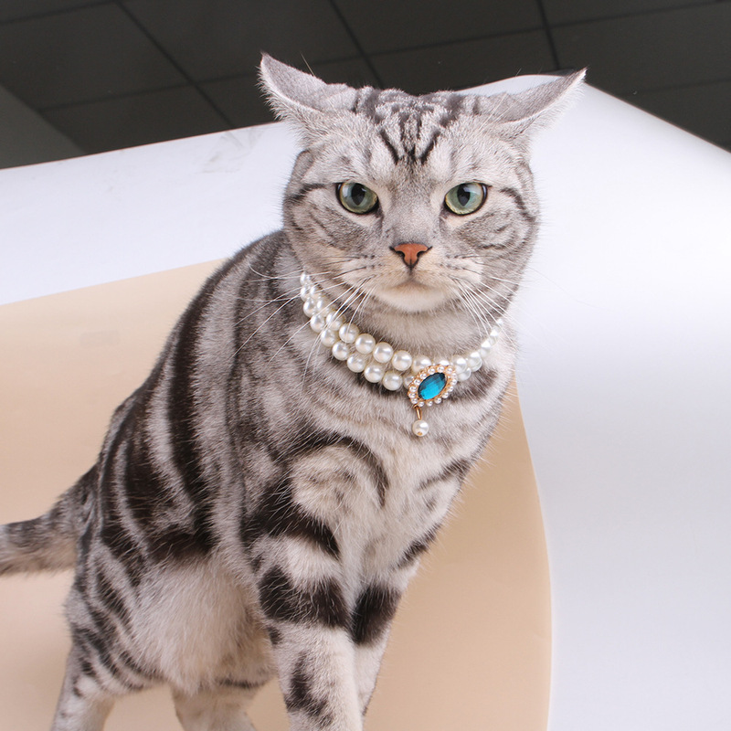 Pet necklace double-layer pearl pet collar dog pendant cat neck ring dress up pet accessories