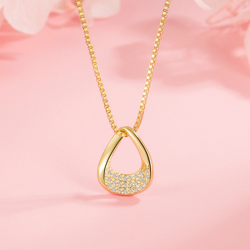 Diamond-inlaid water drop necklace unique geometric pendant for women new high-end niche design retro sweater chain