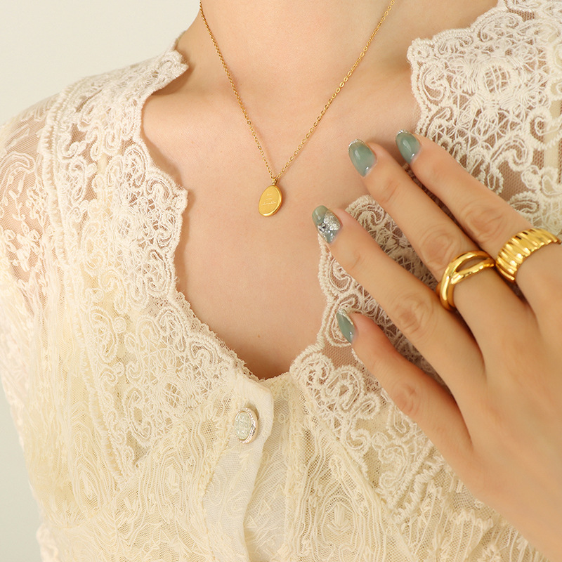 National trend geometric irregular oval letter pendant light luxury collarbone necklace women's design jewelry
