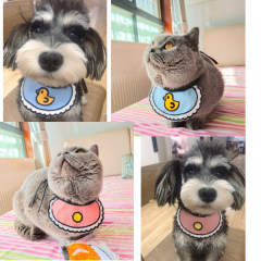 Cute pet saliva towel embroidered dog bib cat scarf little yellow duck happy birthday saliva towel