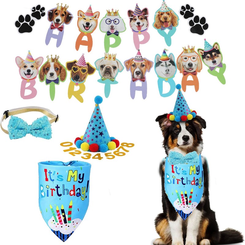 Dog birthday suit pulling flag banner birthday triangle scarf