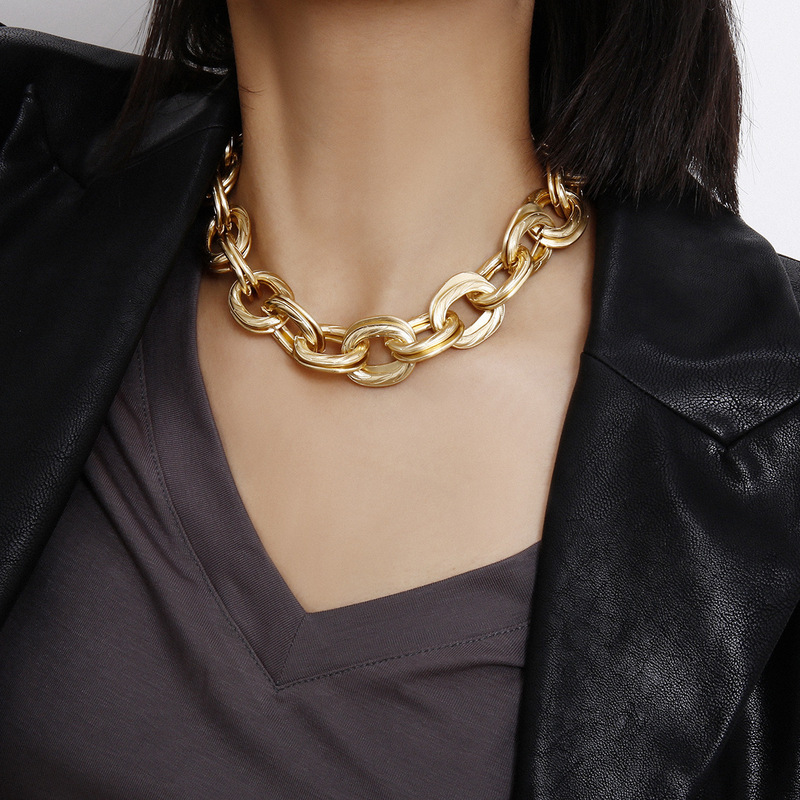 Alloy jewelry short necklace fashionable temperament women's simple thread double ring splicing chain necklace
